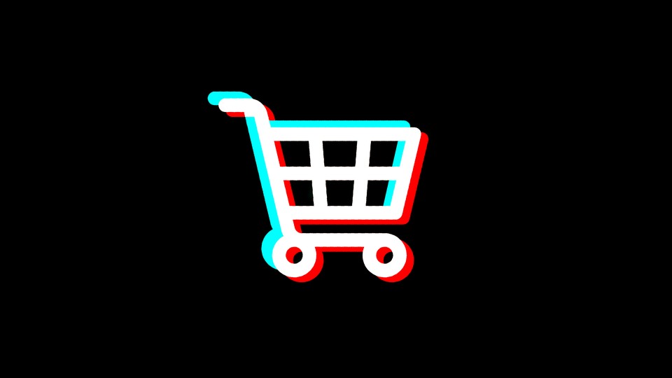 A shopping cart rendered in the color and style of TikTok's logo