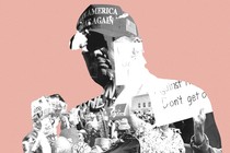 A portrait of Trump overlaid with scenes from pro-abortion-rights and anti-abortion protests