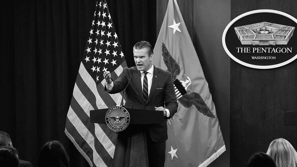 Pete Hegseth speaking at the Pentagon