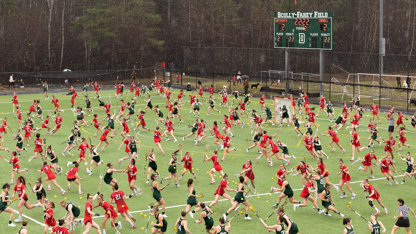 photo illustration of overcrowded women's lacrosse field