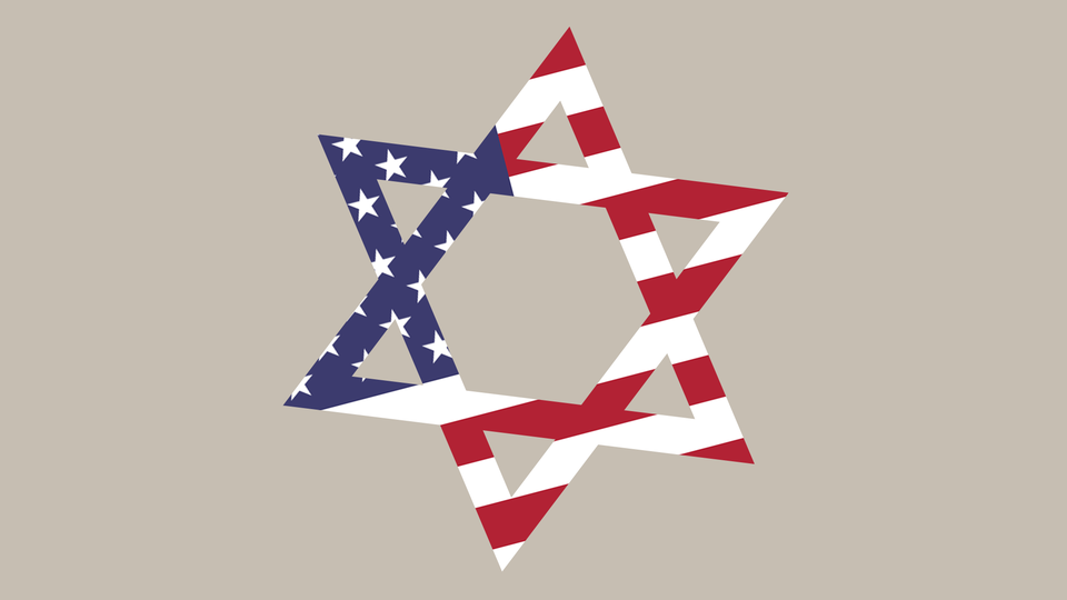 An illustration of the star of Israel with an American-flag pattern