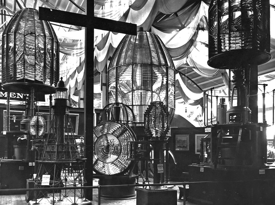 Various giant refractory lenses in an exhibit hall