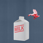 An image of a carton of milk with a bird flying above it