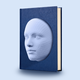 A photo illustration of a robotic white face sculpted into a blue book