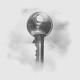 A grey key floats in the white and grey fog