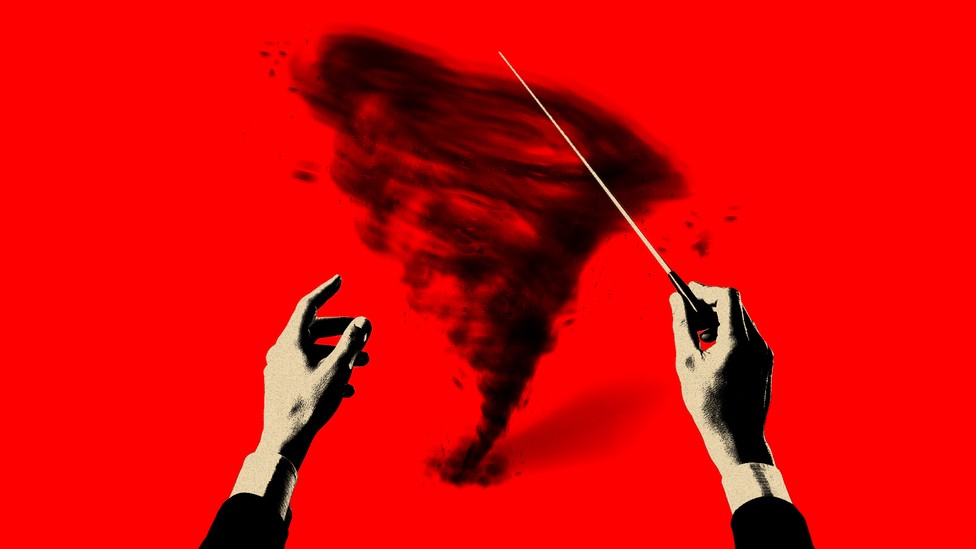 An illustration of a conductor conducting a tornado.