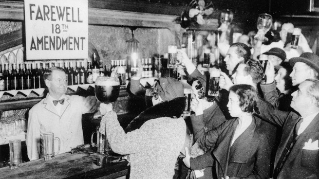 New Yorkers celebrate the end of Prohibition, 1933