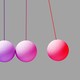 A graphic illustration of a Newton's cradle with many balls colored on a gradient from blue to red.