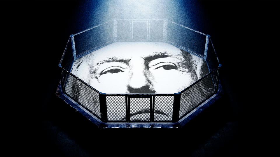 Trump's face as the floor of an MMA ring
