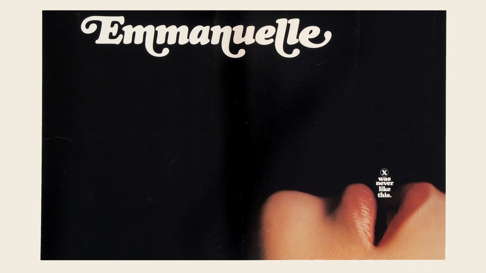 A person with their mouth open, depicted on the movie poster for Emmanuelle.