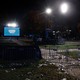 The site of an empty Kamala Harris rally after the event has ended