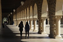 students walking on Stanford University's campus