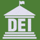 A university building with the letters ‘DEI’ fading in and out between the building’s pillars