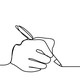 continuous line drawing of a hand writing with a pen against a white background