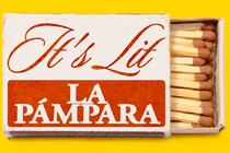 Illustration of a matchbox reading "It's lit" / "la pámpara"