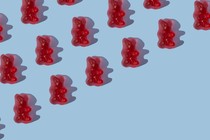 Red gummy bears lined up