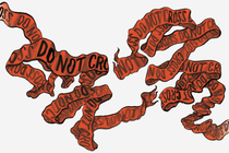 Illustration of broken and fluttering crime-scene tape with "DO NOT CROSS" repeated on it
