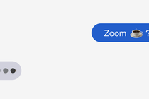 A text bubble asks "Zoom coffee?" Below it is another bubble with an ellipses indicating the recipient is typing.
