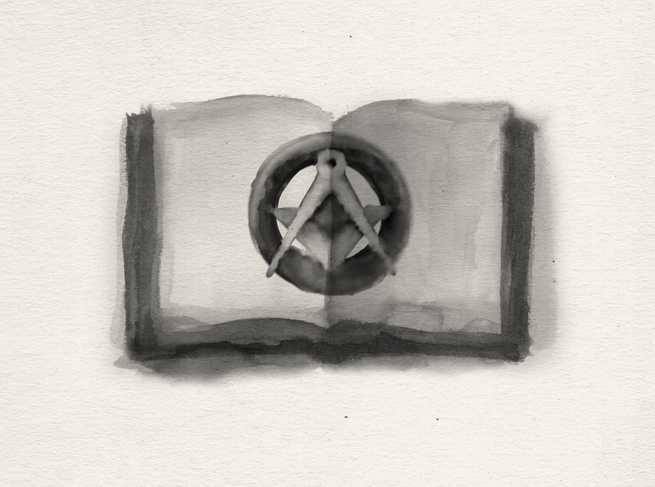 illustration of book with masonic symbol