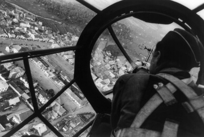 View of a Polish city from the cockpit of a German bomber aircraft