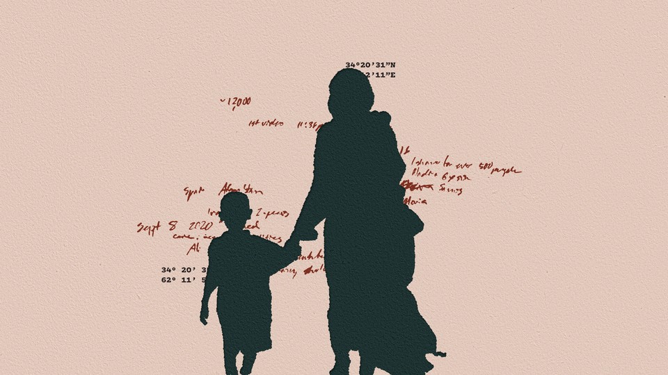 silhouette of woman and child with coordinates interspersed