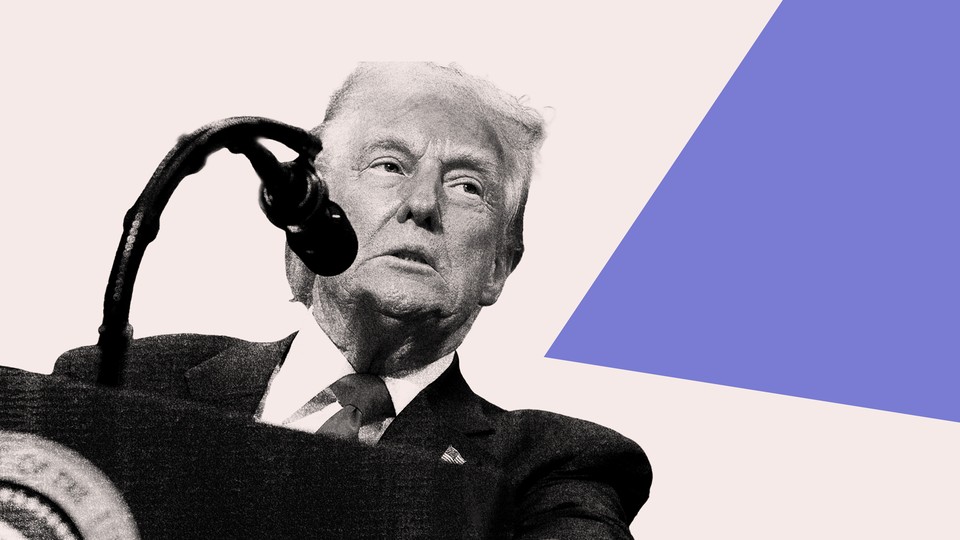 Illustration showing Trump speaking to microphone