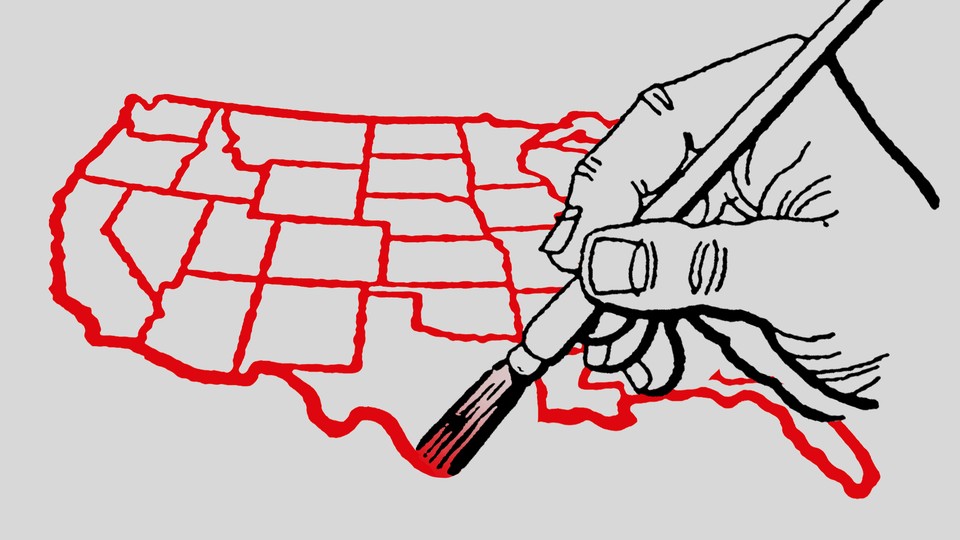 hand painting a map of U.S. states with a brush