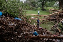 Trees collapsed on a hillside in the aftermath of the central Texas floods