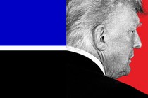 Illustration of Donald Trump against a red and blue background.
