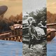 Collage showing Russian war tank of the present superposed with Russian war tank of the 20th century.