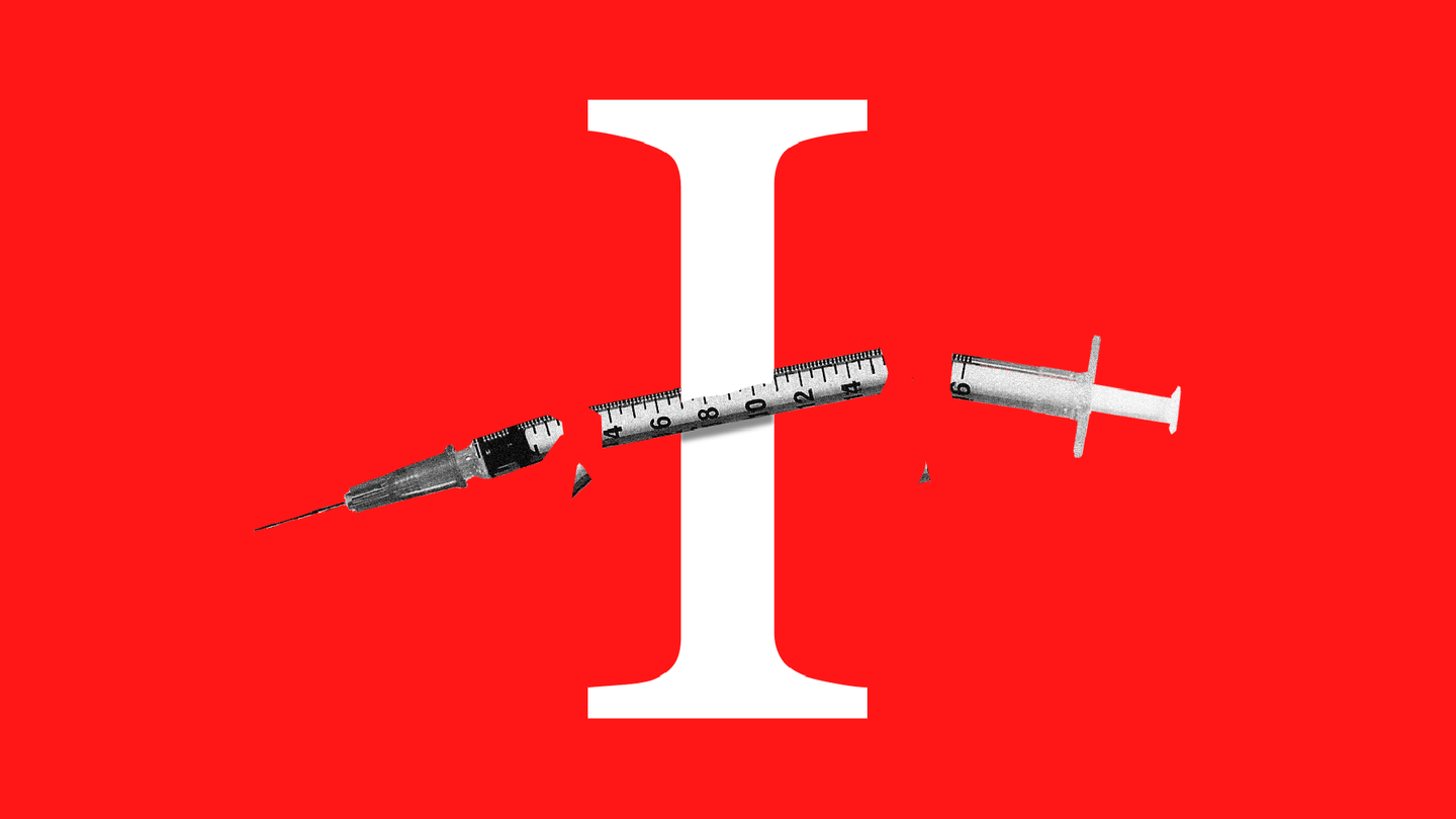 Illustration of the letter "I" and a broken syringe