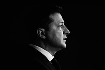 A photo of Volodymyr Zelensky in profile