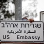 A road sign to the U.S. embassy posted in Jerusalem