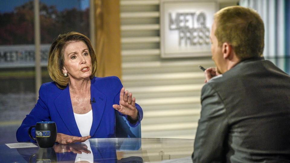 Rep. Nancy Pelosi (D-CA) and moderator Chuck Todd appear on "Meet the Press" in Washington, D.C., Sunday, Nov. 26, 2017.