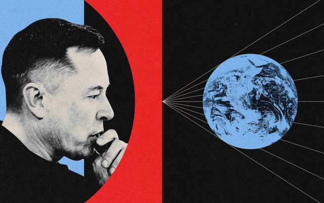 An illustration of Elon Musk in front of Earth