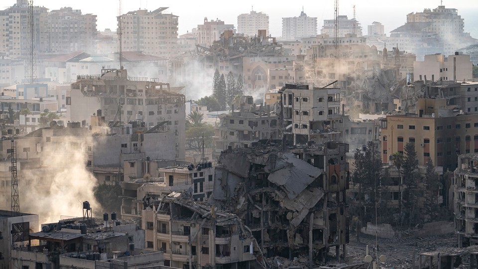 A photo of Gaza City showing buildings destroyed by air strikes