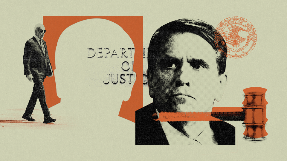 Collage of DOJ symbols and photographs