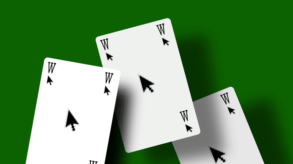 Playing cards with computer mice and the letter 'W' on them
