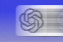 Illustration of the ChatGPT app icon blurred rightward, as if moving very fast, with a blue background behind it.