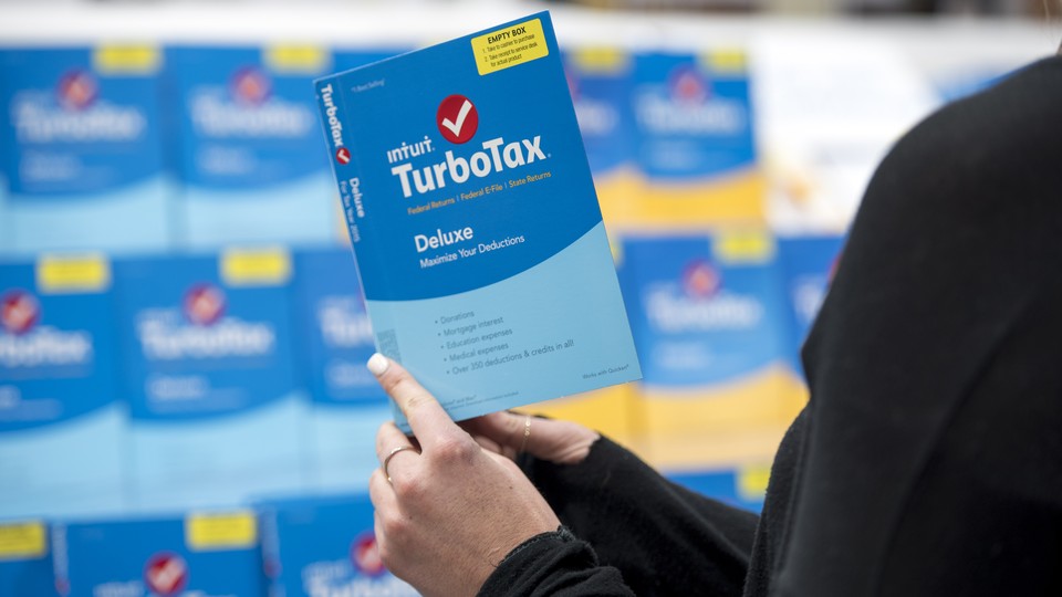 Intuit TurboTax software is arranged on display at a retailer