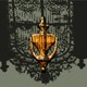 A historic door knocker under the inverted shadow of a historic gate