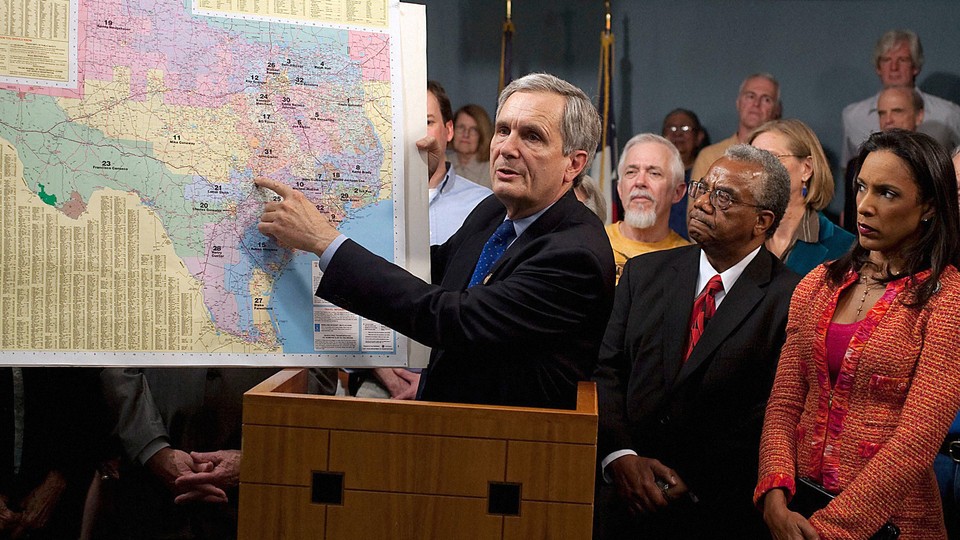 Representative Lloyd Doggett, a Texas Democrat, uses a district map to discuss concerns over the GOP’s proposed redistricting of the state.