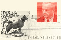 Photo-illustration with a statue of the dog Balto and RFK Jr.