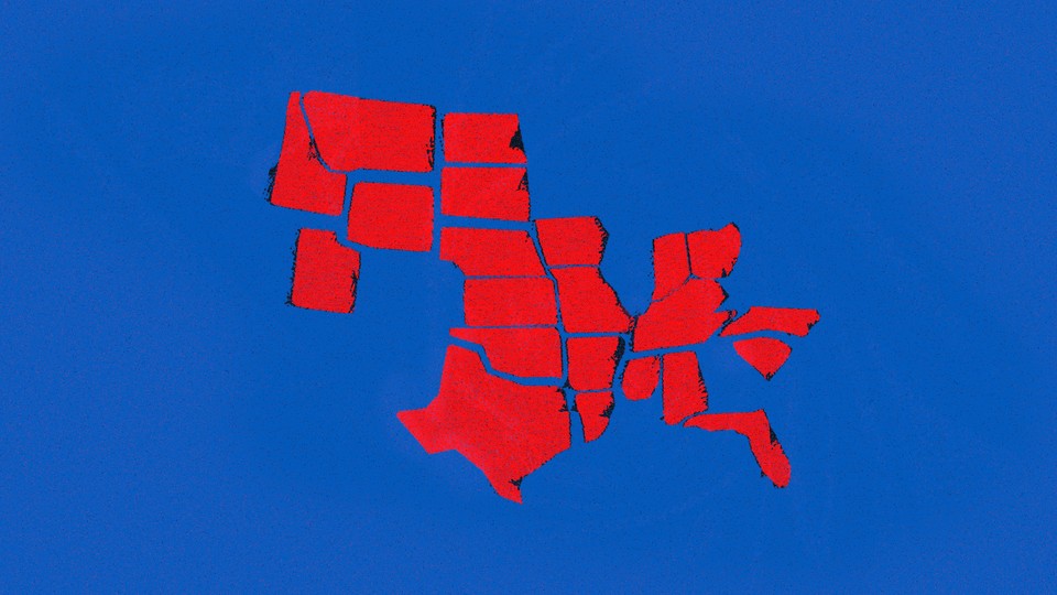 Illustration of a map of red, Republican-controlled states