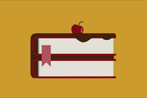 An illustration of a cake made up of two books
