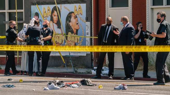 A crime scene in Beverly Hills, California