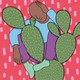 An illustration of a man sitting happily in a large cactus plant.