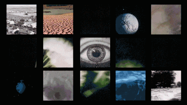 Collage of videos with a human eye in the middle surrounded by natural disasters