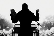 Silhouette of Wagenknecht speaking