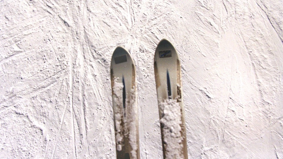 a pair of skis in the snow